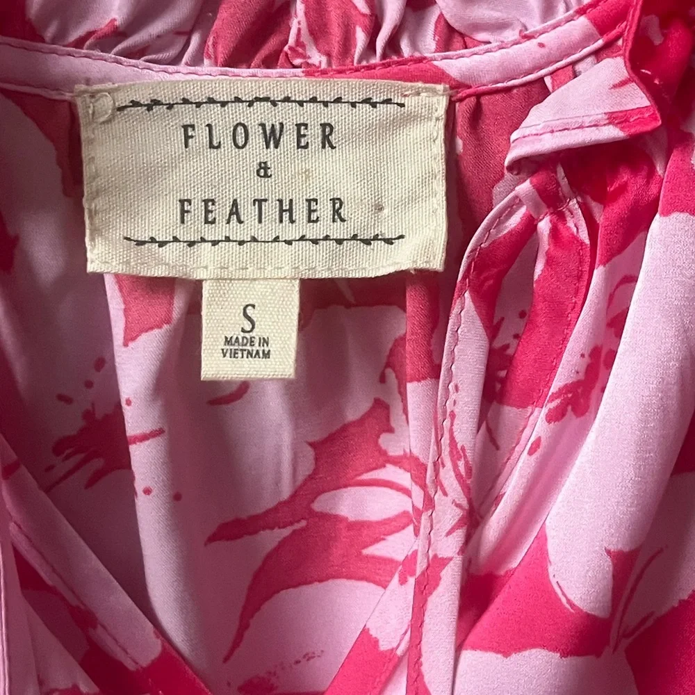 Floral Ruffle Sleeve Tie-Neck Blouse - Pink - Picture 3 of 9